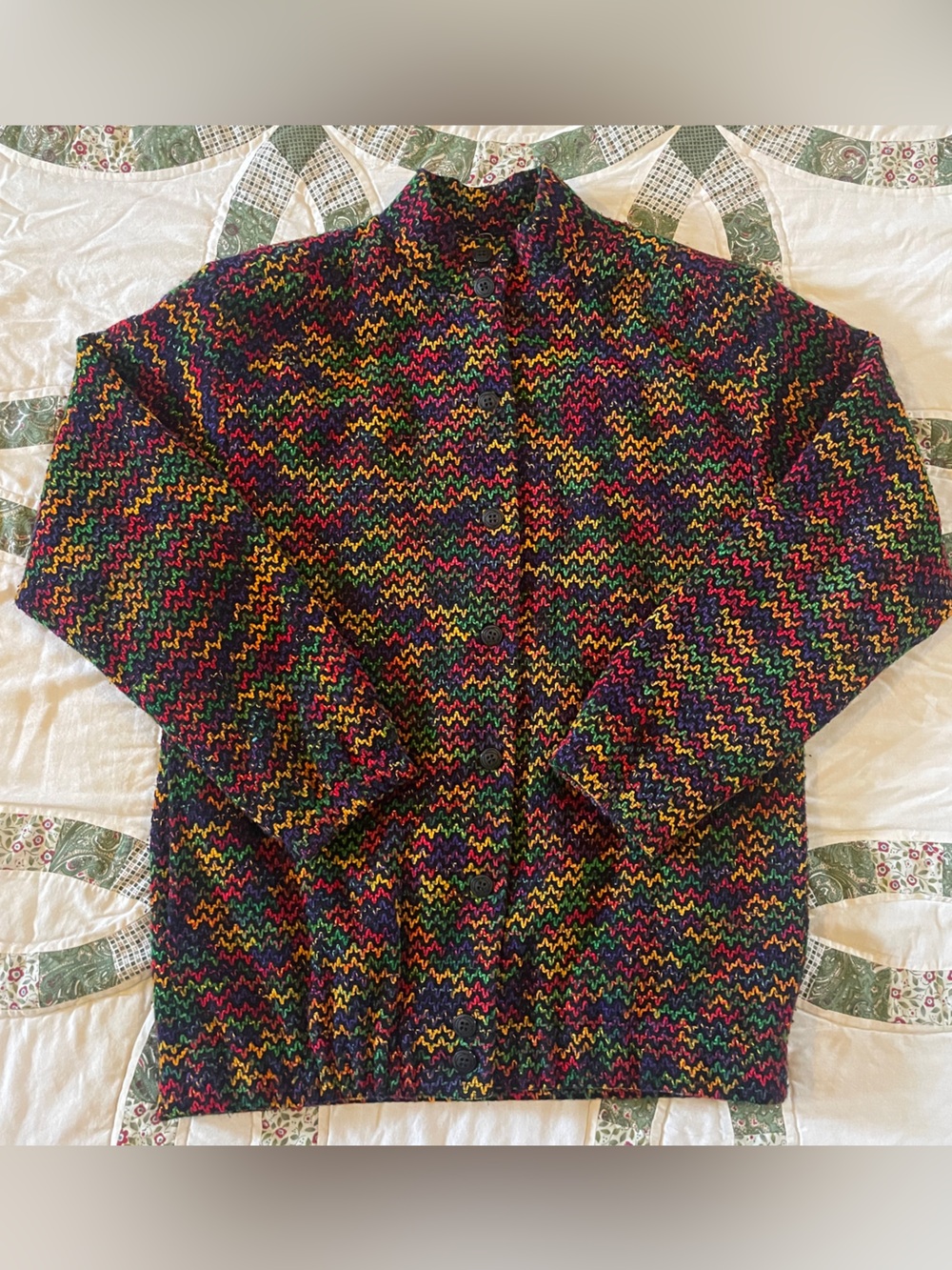 Vintage 90s Doncaster Multicolor Rainbow Zigzag Knit Blazer Size 10 Maximalist
